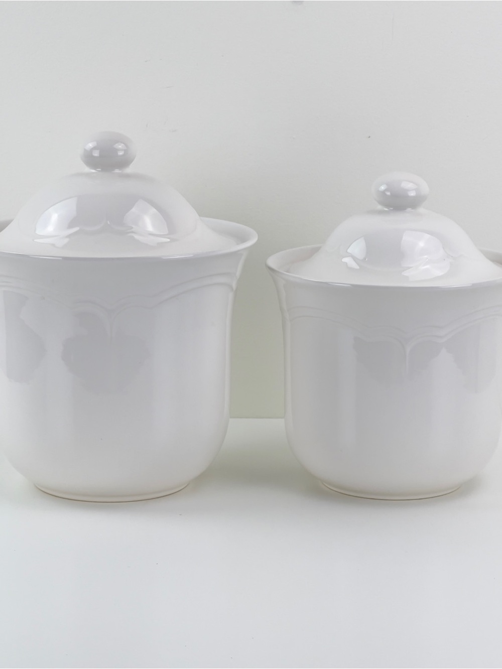 Pfaltzgraff Village Canister Set Of 2 PC Lidded Stoneware  Off White Made In USA
